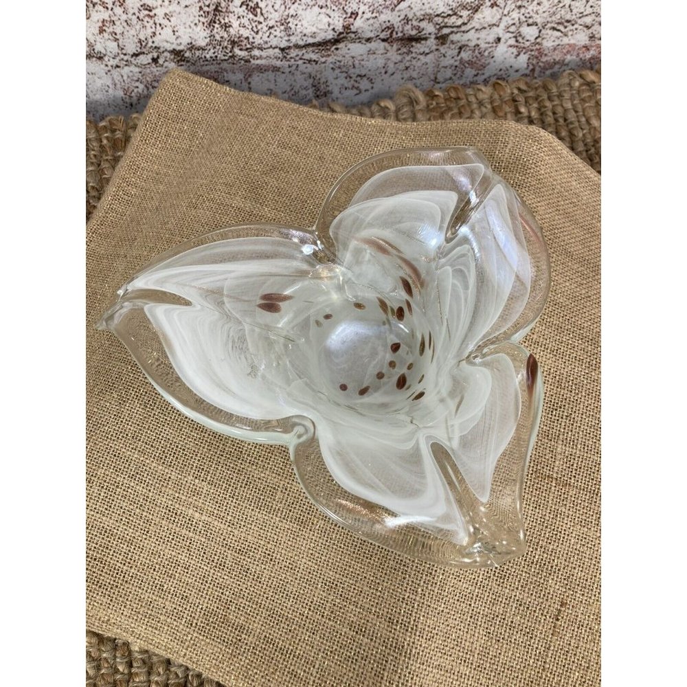 Lavorazione Arte Murano 8" Frosted White and Gold Glass Handblown  in Italy